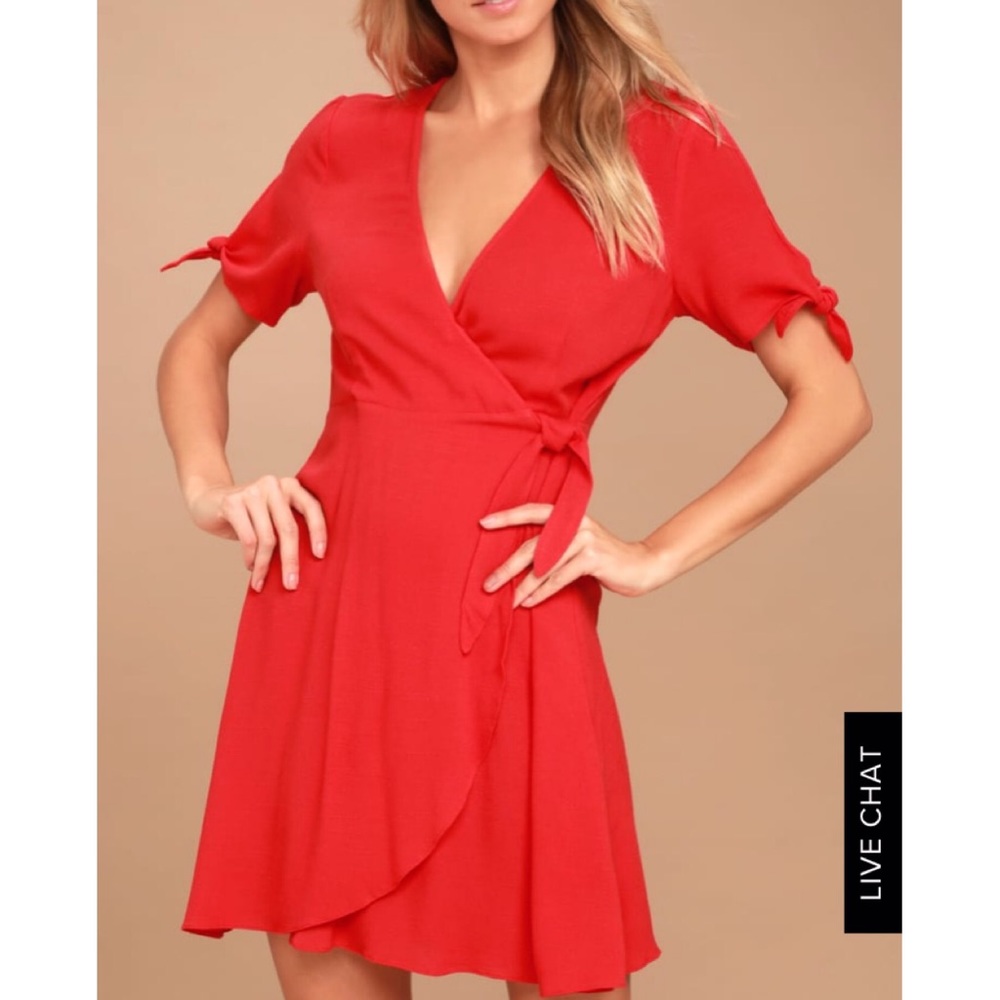 Lulu’s “My Philosophy” Red Wrap Dress Size Medium